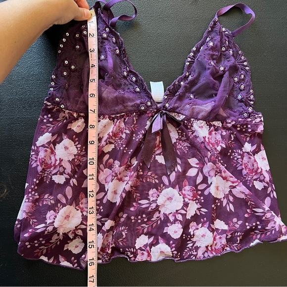 Y2K Lace Floral Sheer Purple Babydoll Cami Top Purple Fairy Coquette - Picture 10 of 11